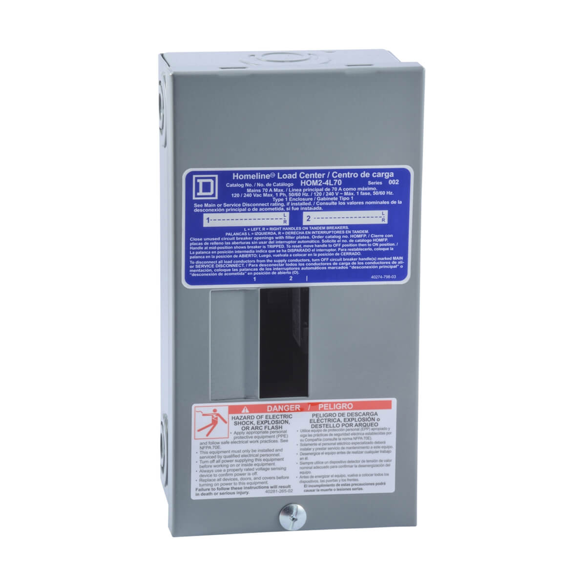 Schneider Electric Homeline Sub Panels - 70A - with 2 Spaces - 4 Circuit Max Schneider Electric Homeline Sub Panels - 70A - with 2 Spaces - 4 Circuit Max