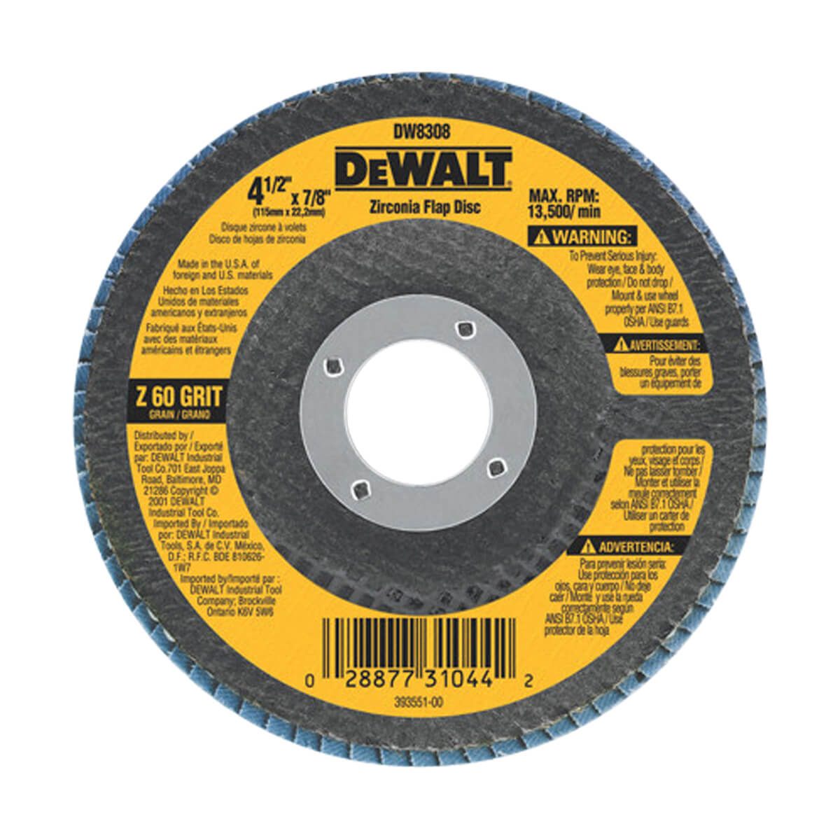 DEWALT® 4.5" X 7/8" Zirconia T29 Flap Disc