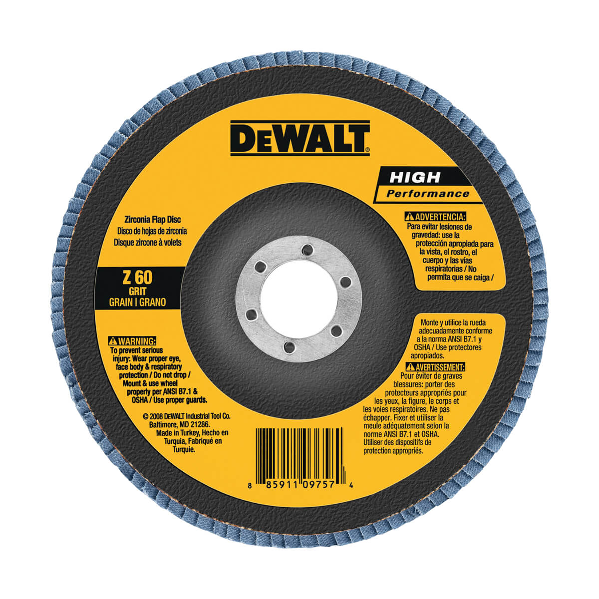 DEWALT® 5" X 7/8" Zirconia T29 Flap Disc
